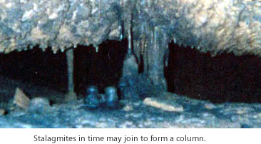 Stalagmites in time may join to form a column.