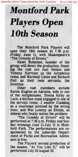 Montford Park Players 1982 The Comedy of Errors Donna Kirby plays Luce, a kitchen maid engaged to one of the servant twins.